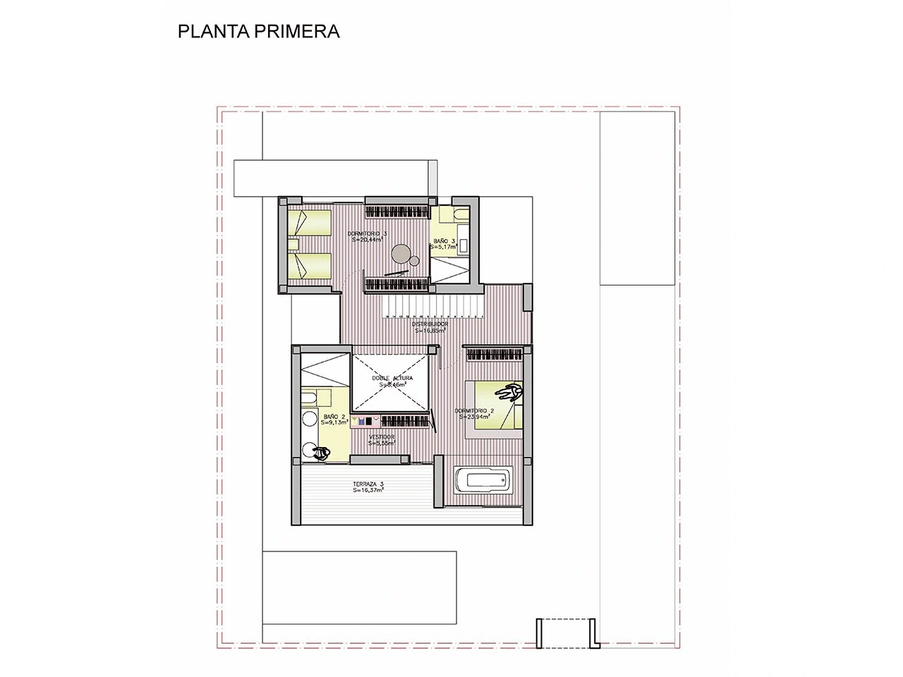 Villas exclusives avec 3 - 4 chambres à coucher, 3 - 4 salles de bains, W.C., toit-terrasse et piscine privée à seulement 600 m de la plage
