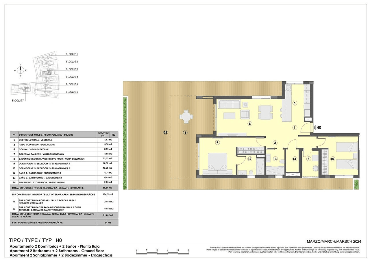 Appartements mit 2 Schlafzimmern, 2 Bädern, Fußbodenheizung in Bädern, Klimaanlage und Gemeinschaftspool nur 300 m vom Strand