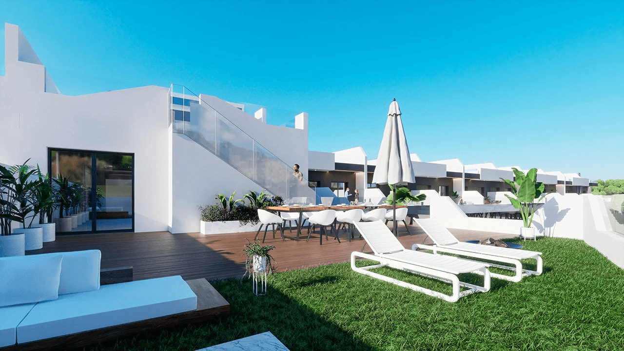 Penthouses avec 2 chambres, 2 salles de bain, toit-terrace, W.C., piscine privée et cuisine équipée moderne avec des appareils électriques