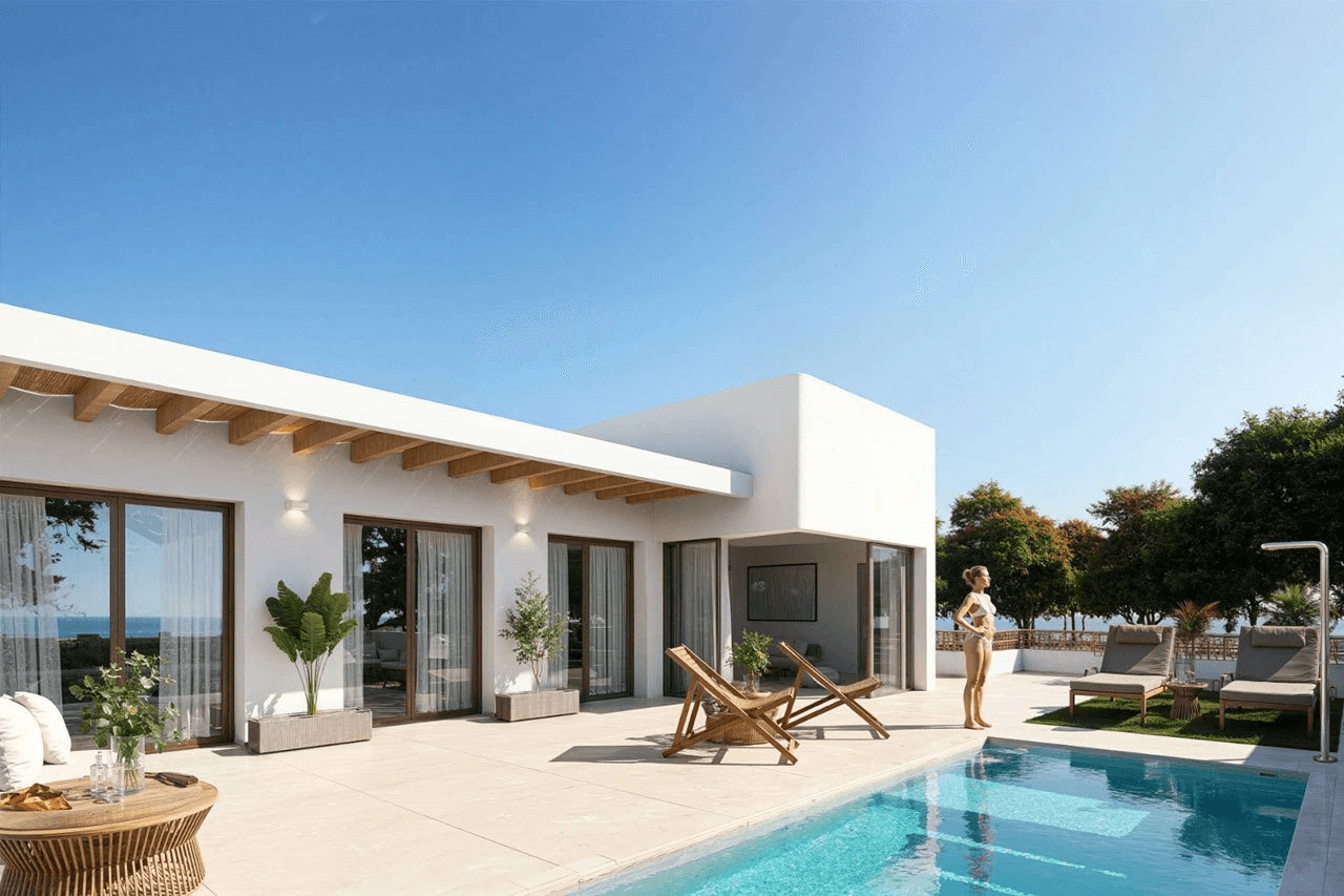 Maisons mitoyennes avec 3 chambres, 2 salles de bains, piscine privée et parking privée