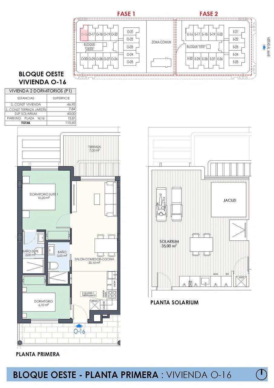 Bungalows altos de 2 dormitorios y 2 baños con solario, parking privado y piscina comunitaria a tan solo 200 m de la playa