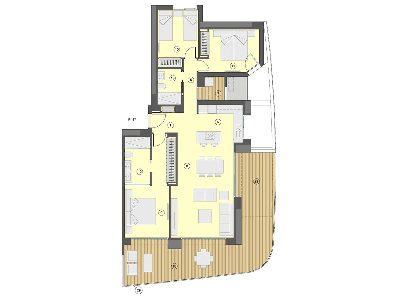 Appartements avec 3 chambres, 2 salles de bain, climatisation et vue sur la mer à seulement 100 m de la plage