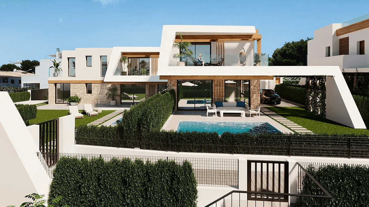 Villas jumelées avec 3 chambres à coucher, 3 salles de bain, chauffage par le sol, climatisation et piscine commune à seulement 500 m de la plage