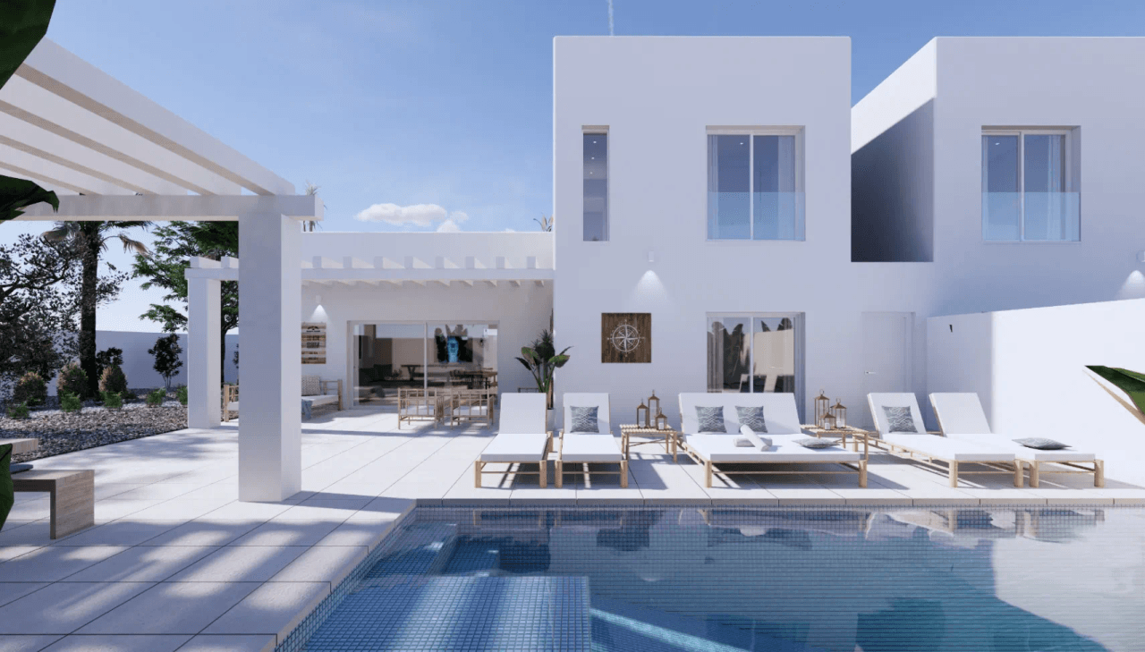 Dos villas adosadas estilo ibicenco en venta en Moraira