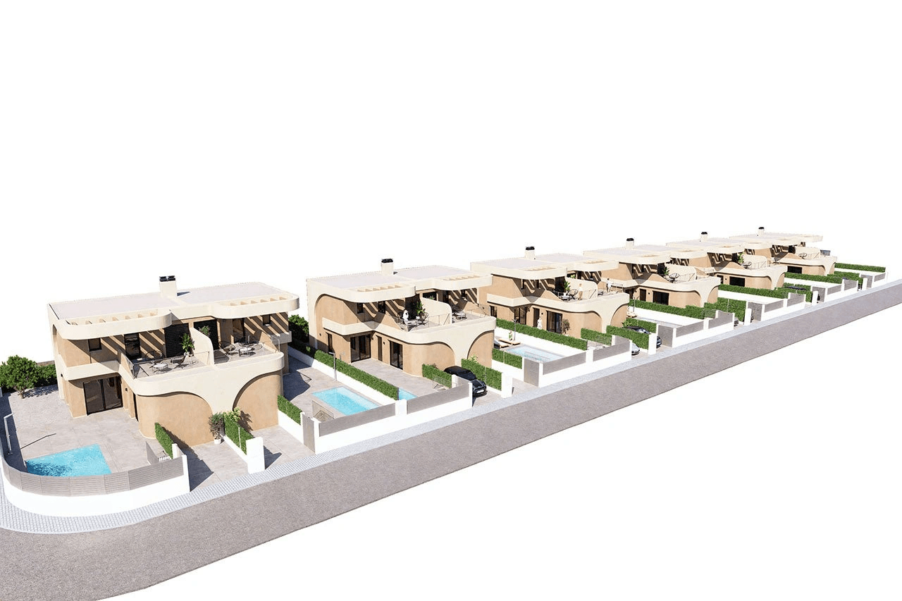 Villas jumelées avec 3 chambres, 2 salles de bains, WC invités, terrasse sur le toit, place de parking et piscine privée en option