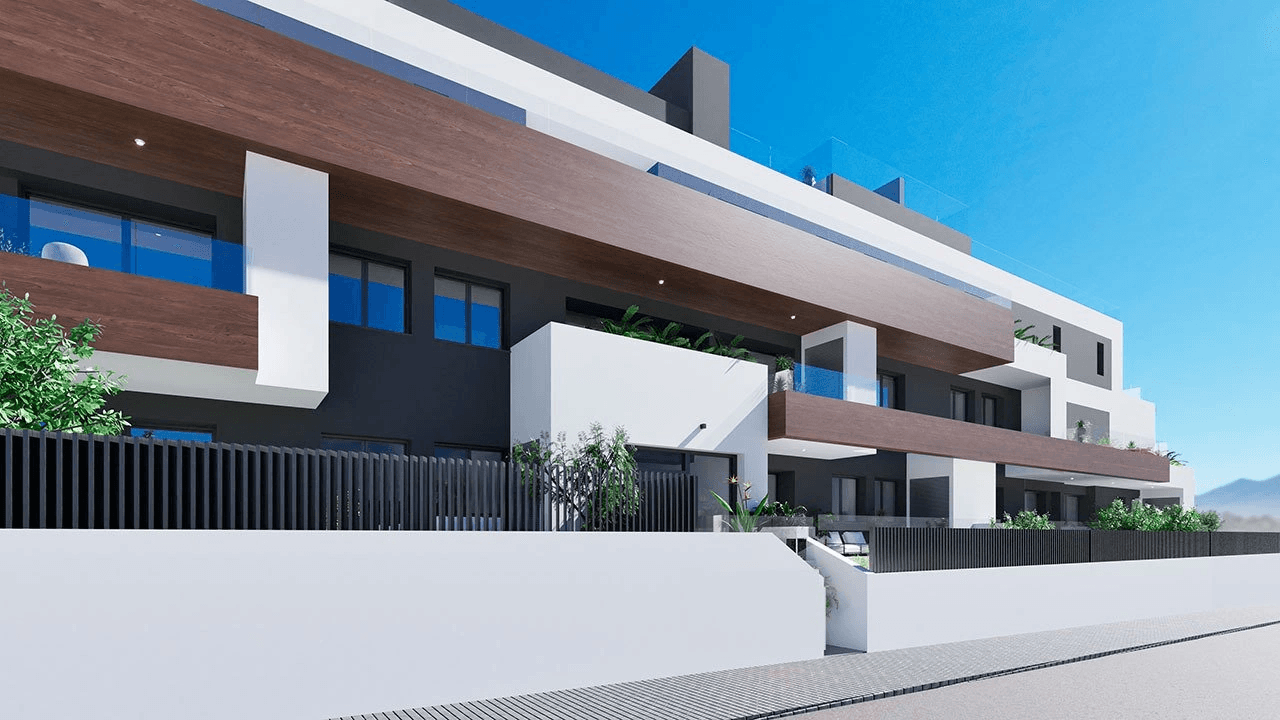 Appartements avec 3 chambres, 2 salles de bain, cuisine équipée moderne avec des appareils électriques et piscine communautaire