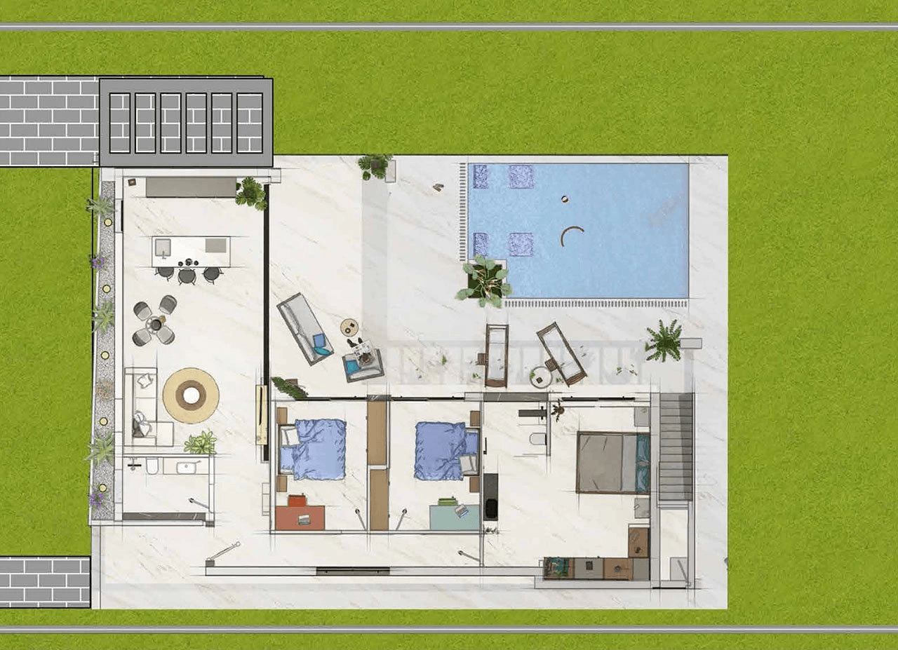 Villas avec 3 chambres, 2 salles de bains, terrasse sur le toit et piscine privée dans un merveilleux complexe de golf