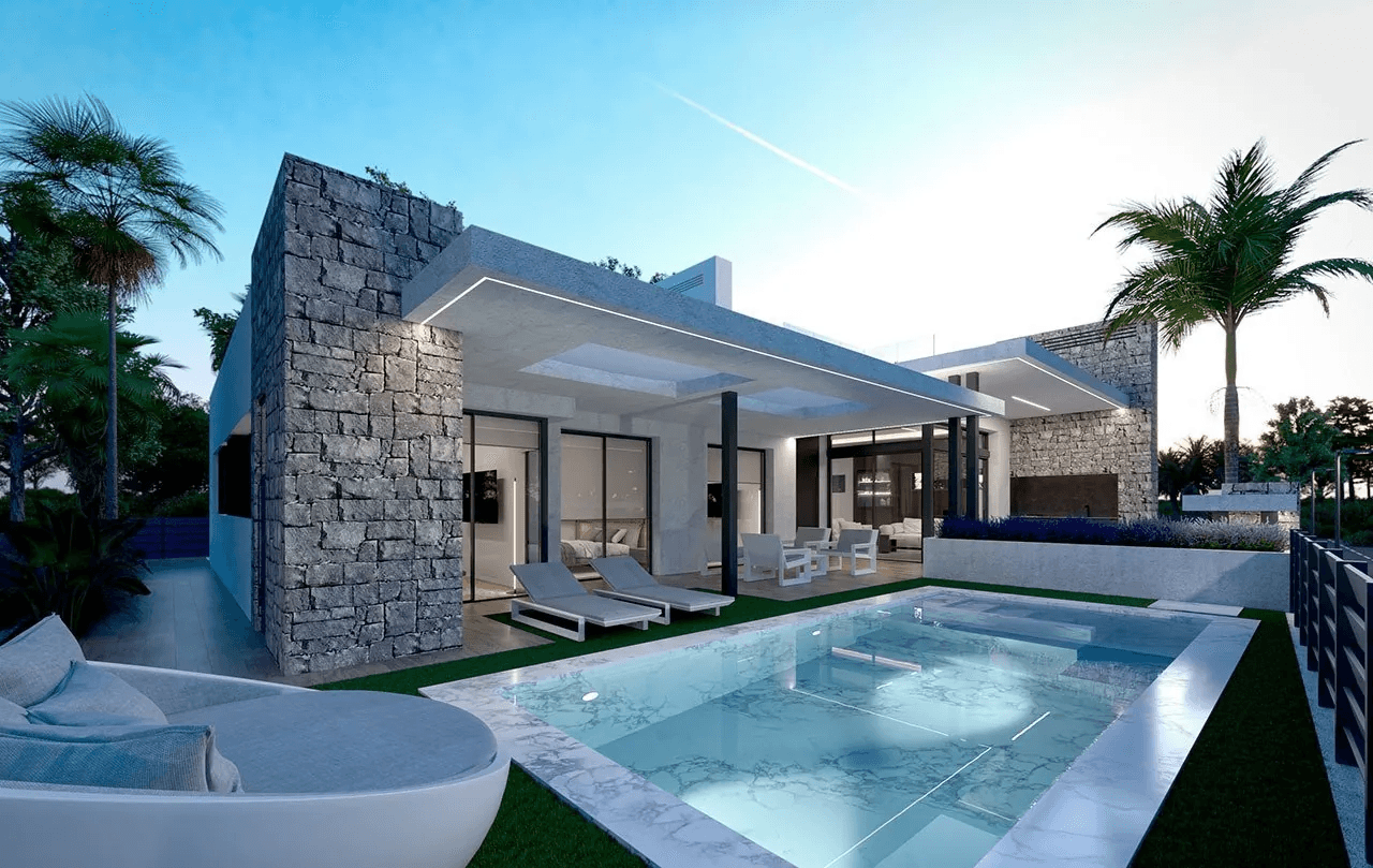Villas de 3 dormitorios y 2 baños con 2 aseos, sótano, solario, aire acondicionado y piscina privada en el maravilloso Santa Rosalía Resort