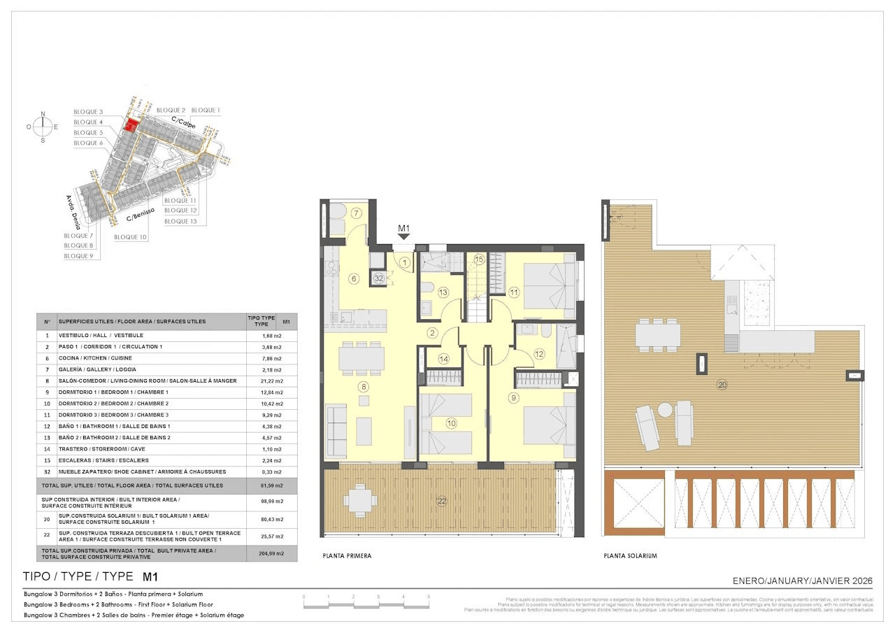 Penthouses avec 3 chambres, 2 salles de bain, terrasse sur le toit, parking privé, piscines communes et jacuzzis chauffés
