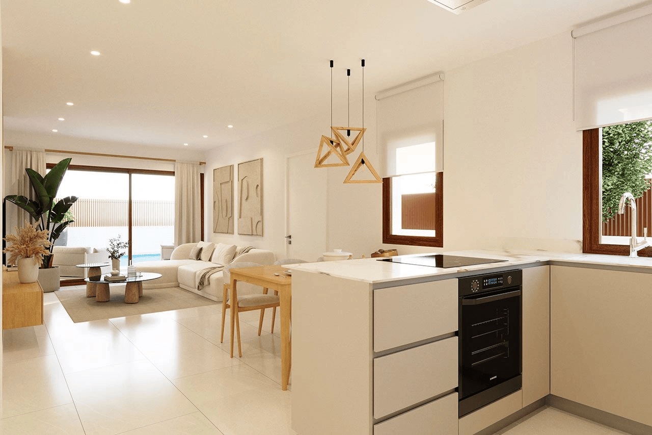 Maisons jumelées avec 2 chambres, 2 salles de bains, parking privée et piscine privée dans un complexe de golf