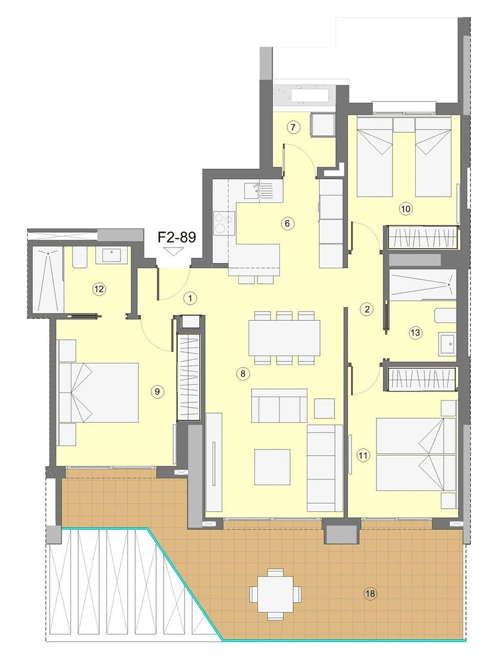 Appartements avec 3 chambres, 2 salles de bain, climatisation et vue sur la mer à seulement 1 km de la plage