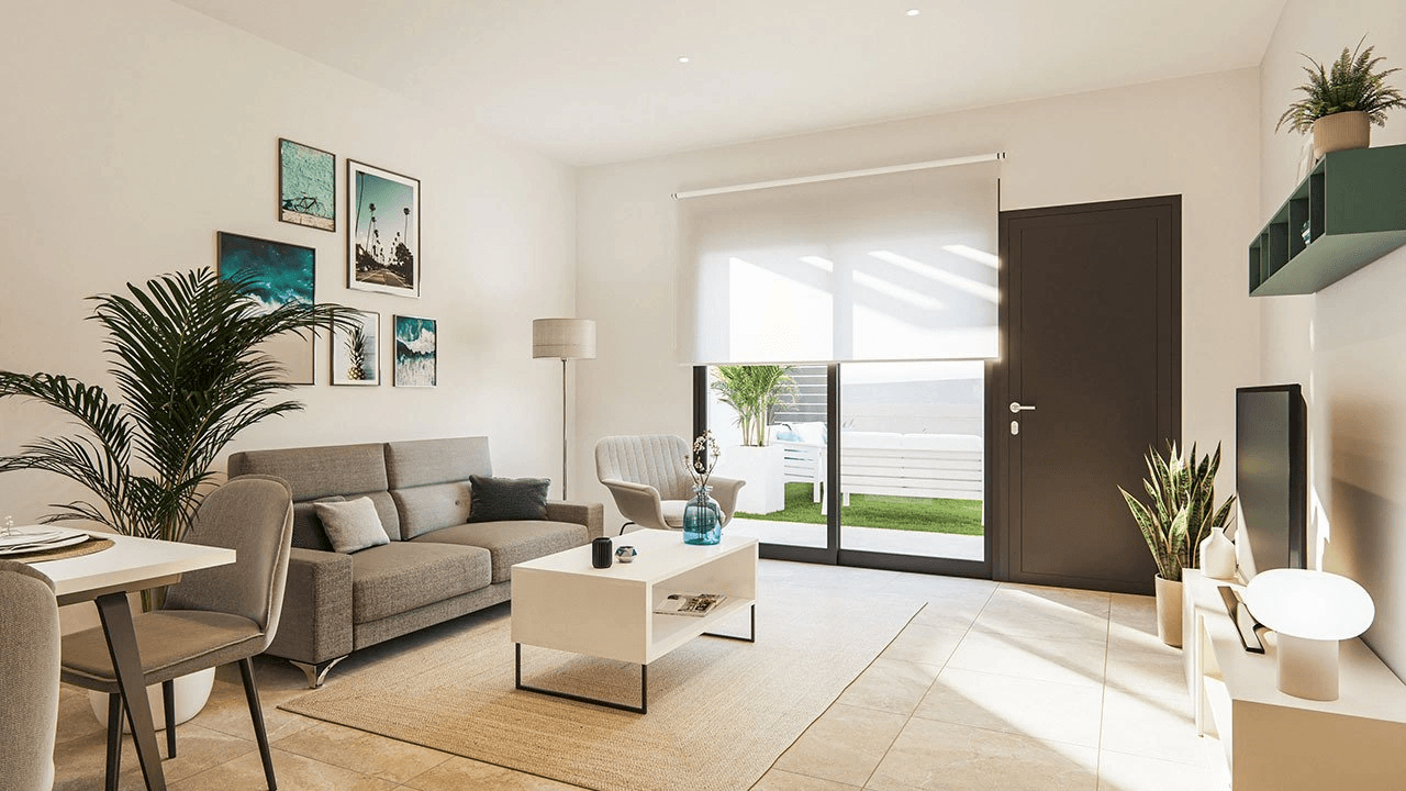 Villas avec 4 chambres, 3 salles de bain, toit-terrace, parking privé et piscine commune à environ 700 m de la plage