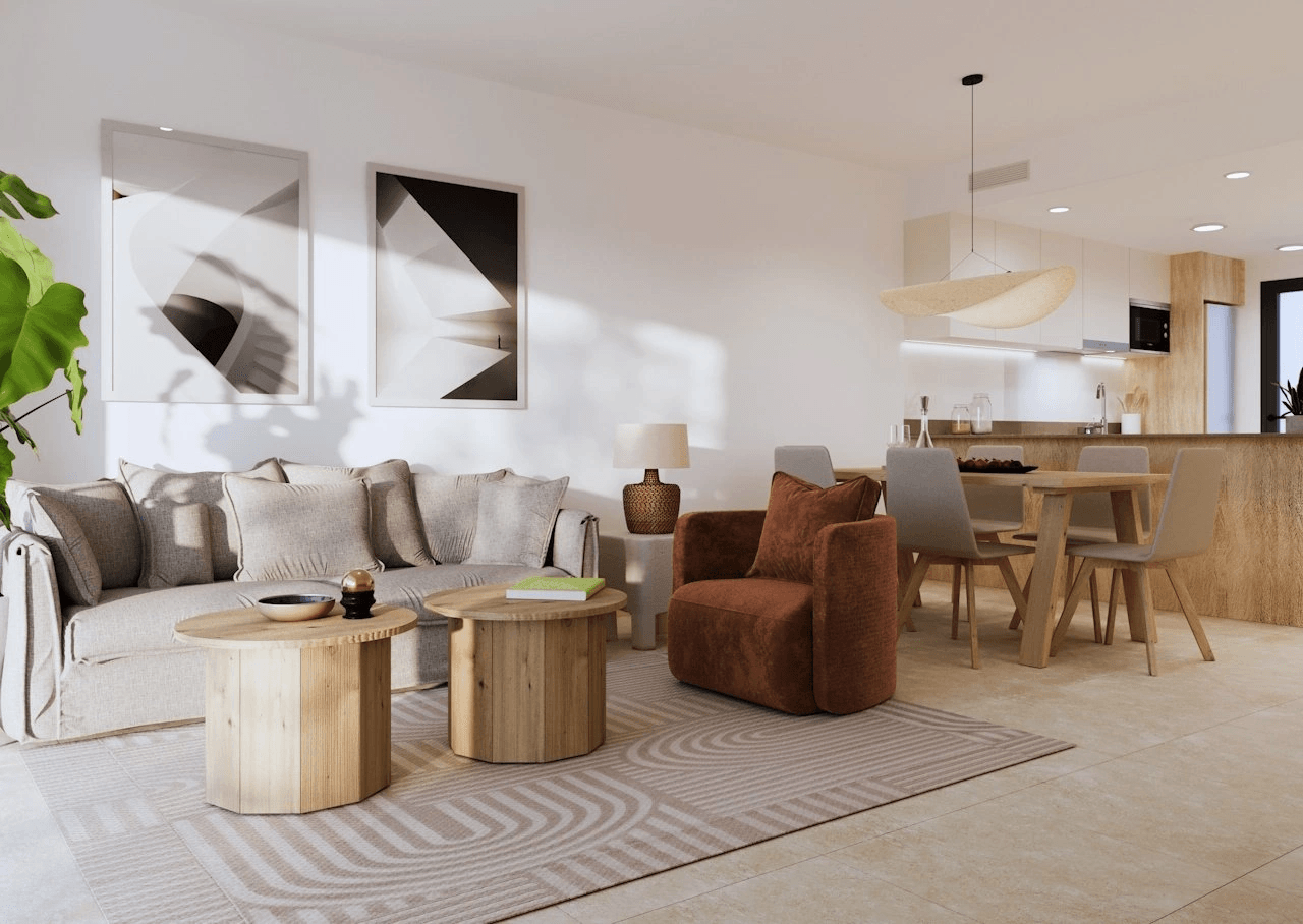 Appartements avec 3 chambres, 2 salles de bain, parking privé, piscines communes et jacuzzis chauffés