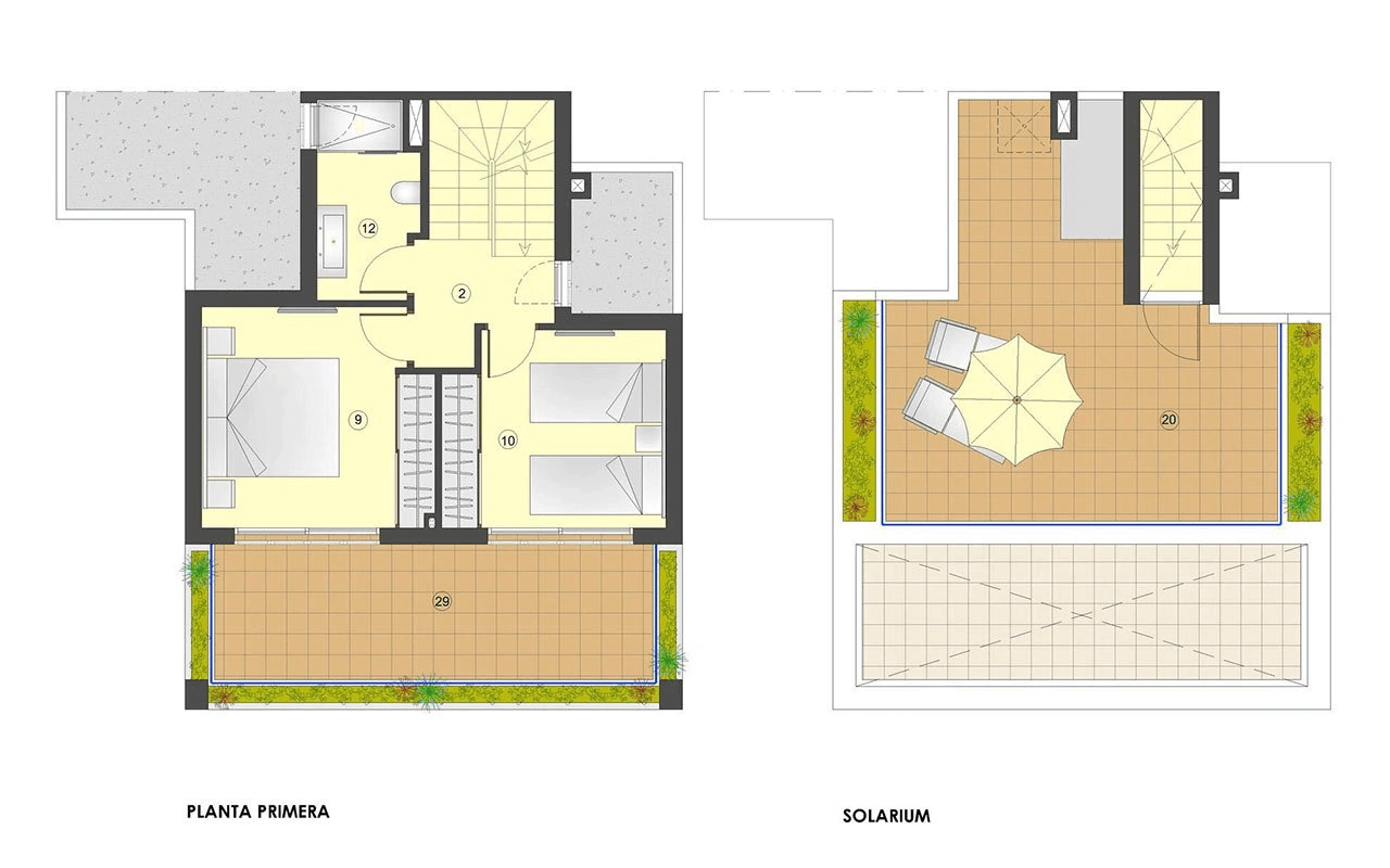 Villas mitoyennes de 2 chambres à coucher avec toit-terrasse avec vue sur la mer et piscine privée en option à seulement 400 m de la plage