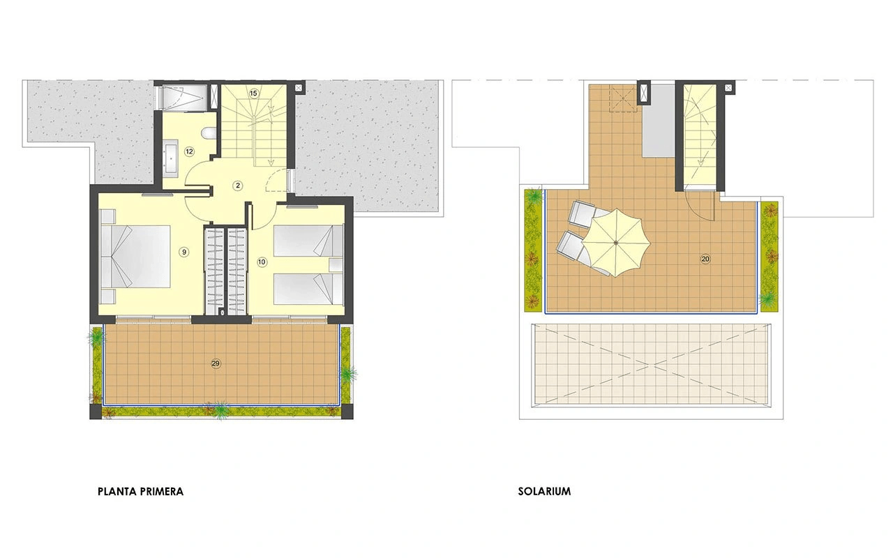 Villas mitoyennes de 3 chambres à coucher avec toit-terrasse avec vue sur la mer et piscine privée en option à seulement 400 m de la plage