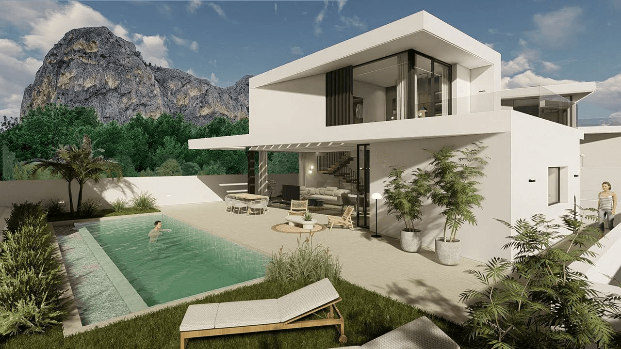 Villas fantastiques et spacieuses avec 4 chambres, 4 salles de bain, W.C., garage, piscine privée et vue sur la mer