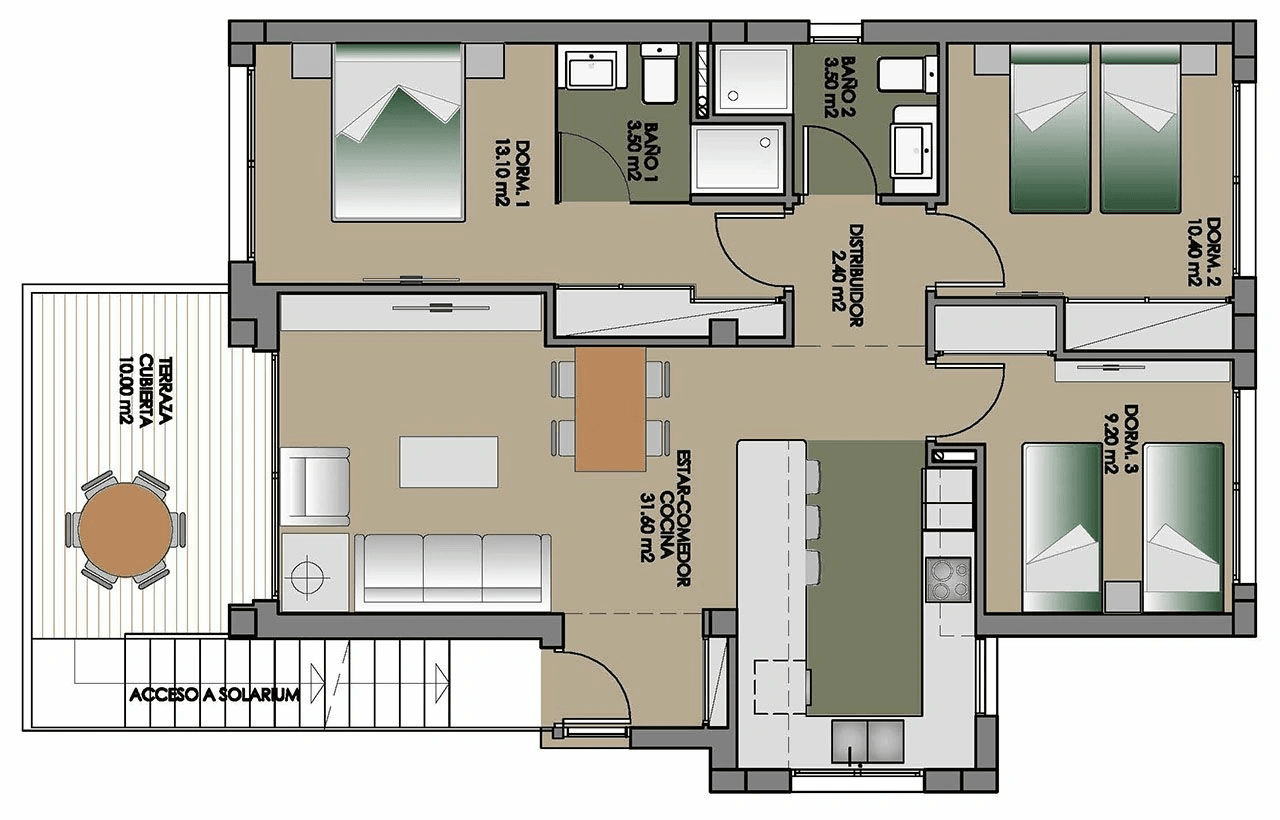 Bungalows exclusivos de planta alta con 2 o 3 dormitorios, parking privado y piscina comunitaria