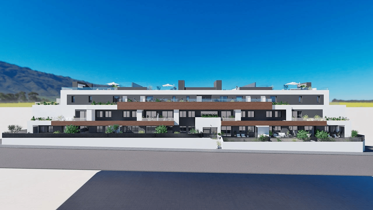 Appartements avec 3 chambres, 2 salles de bain, cuisine équipée moderne avec des appareils électriques et piscine communautaire