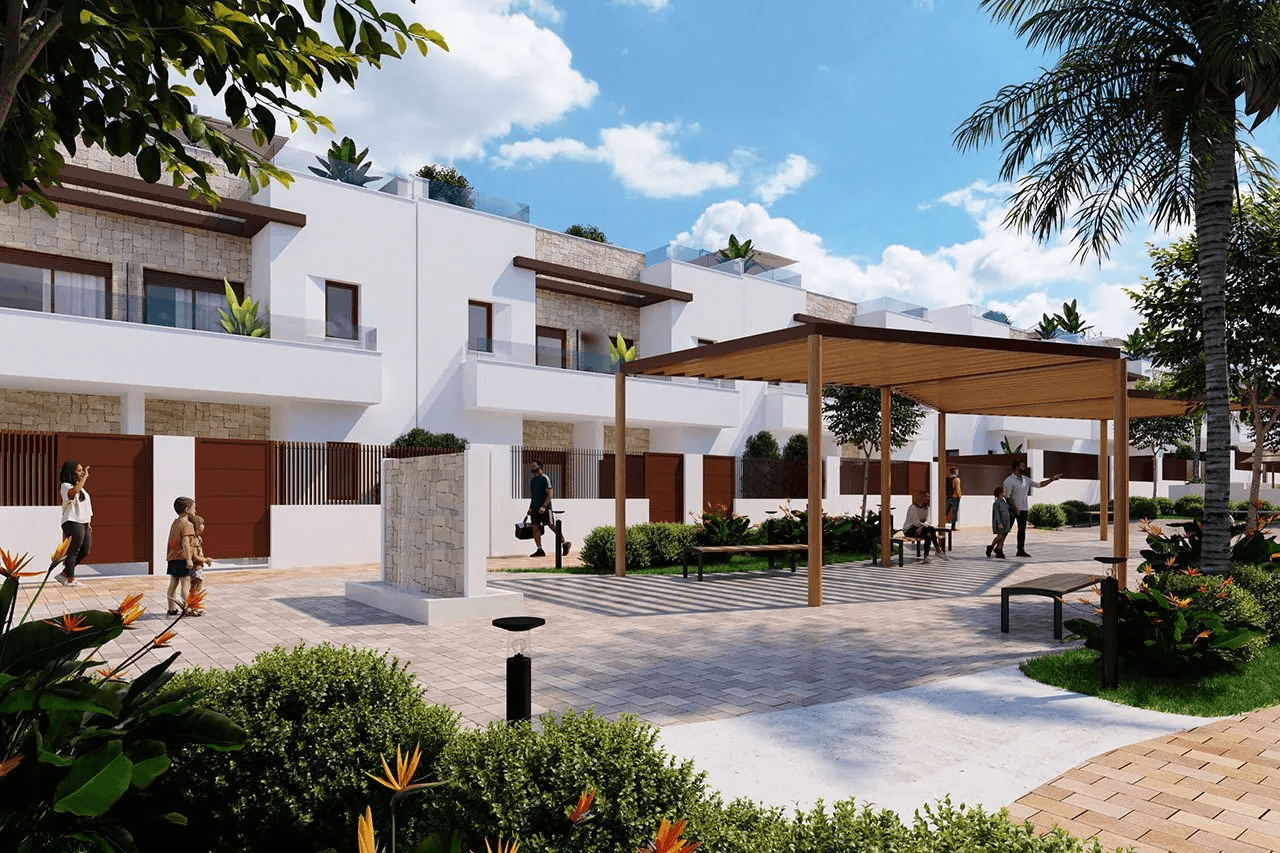 Maisons jumelées avec 2 chambres, 2 salles de bains, parking privée et piscine privée dans un complexe de golf