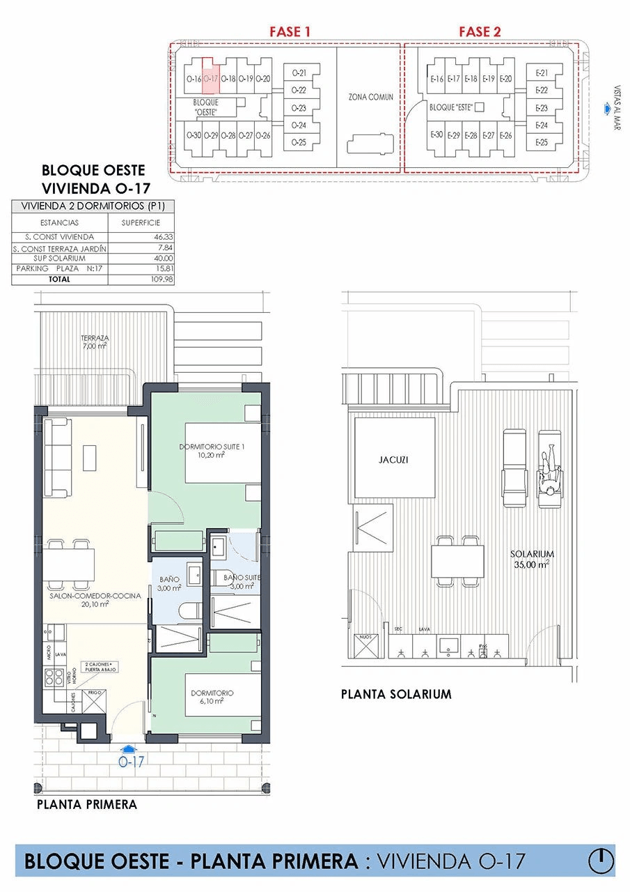 Bungalows altos de 2 dormitorios y 2 baños con solario, parking privado y piscina comunitaria a tan solo 200 m de la playa