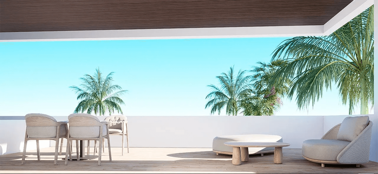 Penthouses de 2 chambres et 2 salles de bains avec terrasse sur le toit, piscines communautaires et vue sur la mer
