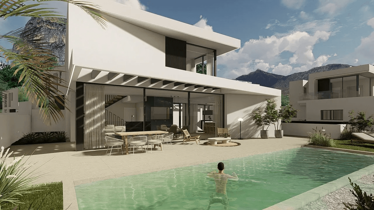 Villas fantastiques et spacieuses avec 4 chambres, 4 salles de bain, W.C., garage, piscine privée et vue sur la mer
