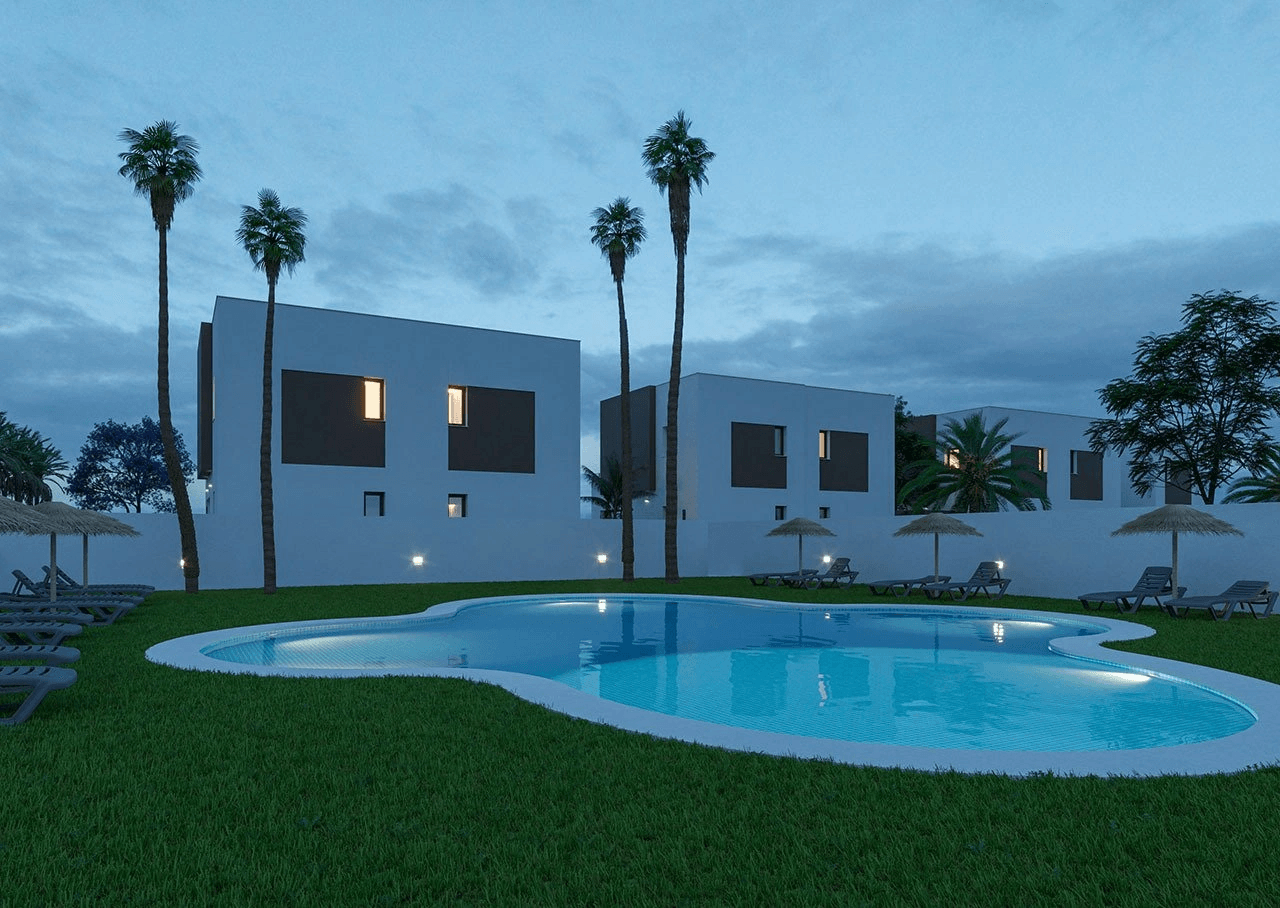 Maisons mitoyennes modernes avec 3 chambres à coucher et piscine communautaire à seulement 500 m des merveilleuses plages de sable fin