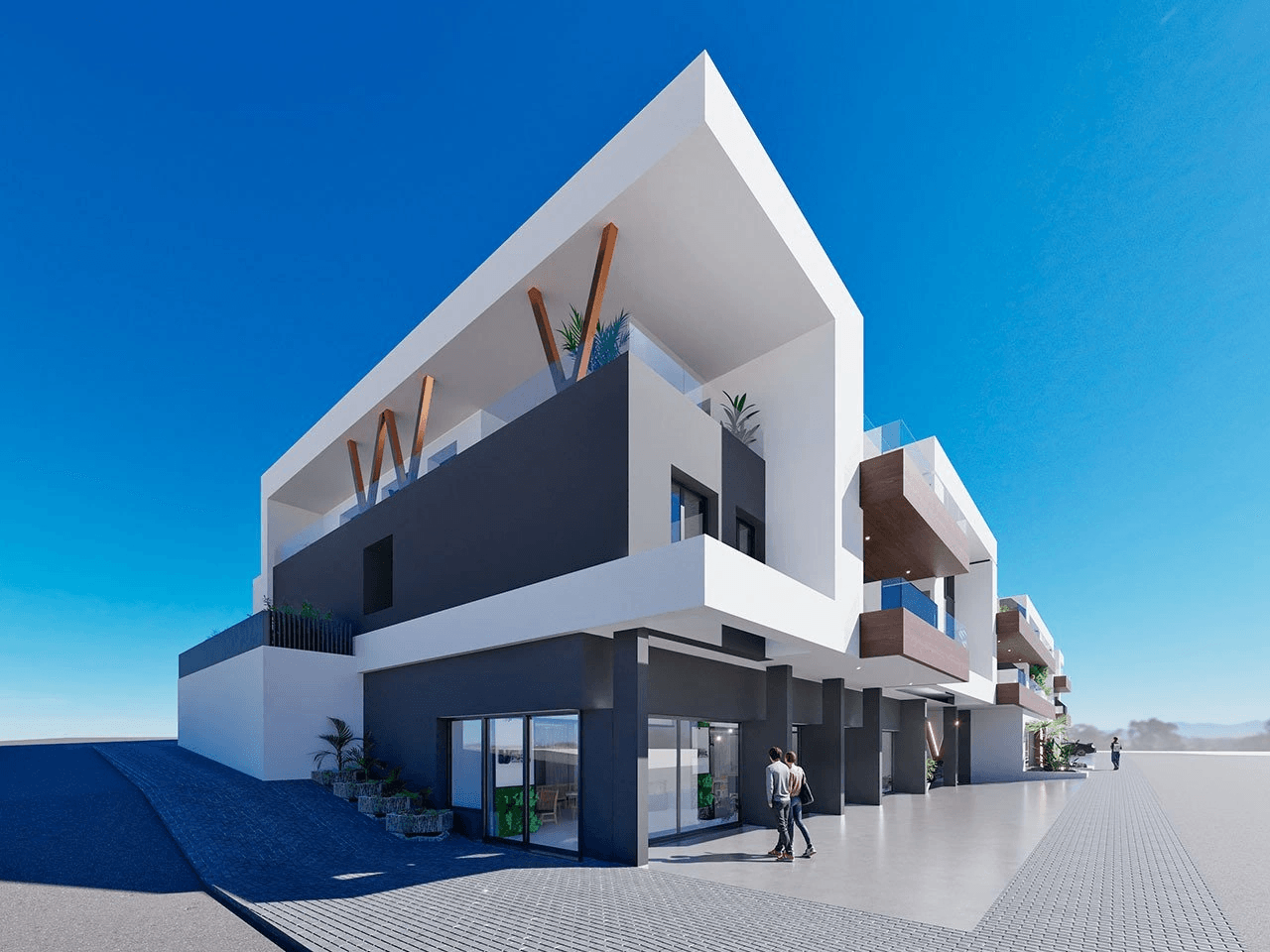 Penthouses avec 2 chambres, 2 salles de bain, toit-terrace, piscine privée et cuisine équipée moderne avec des appareils électriques