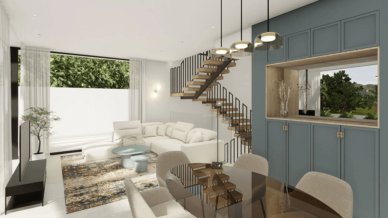 Villas fantastiques et spacieuses avec 3 chambres, 3 salles de bain, W.C., garage, immense sous-sol, piscine privée et vue sur la mer