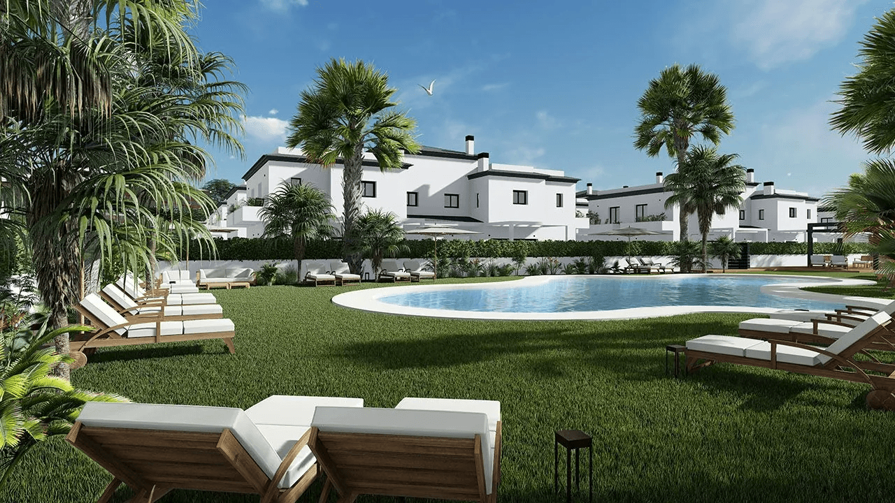 Maisons jumelées modernes de 3 chambres avec piscine communautaire à seulement 3 km de la plage