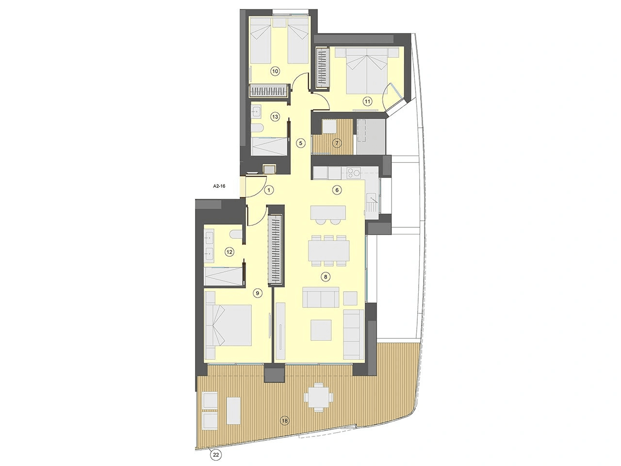 Appartements avec 3 chambres, 2 salles de bain, climatisation et vue sur la mer à seulement 100 m de la plage