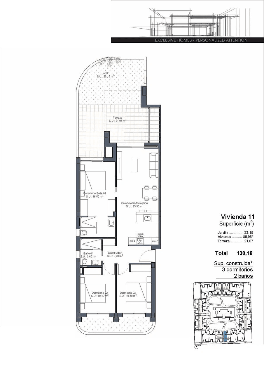 Appartements de 3 chambres y 2 salles de bain dans un complexe privé avec piscine communautaires
