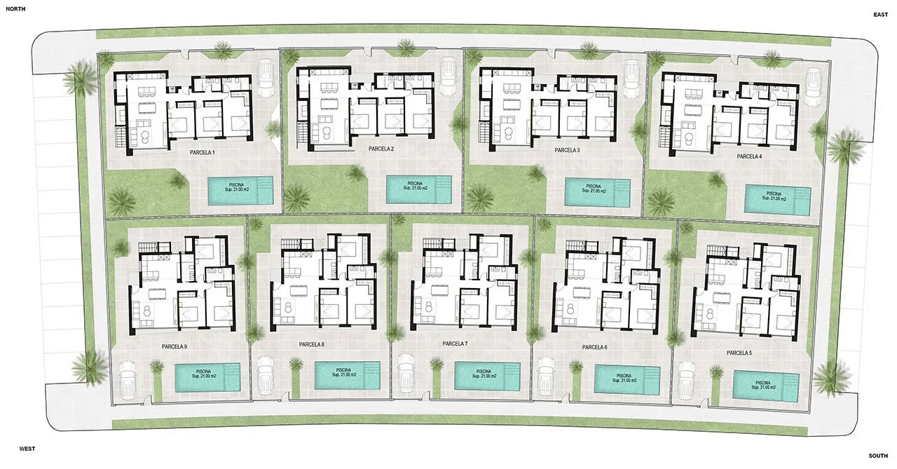 Villas de 3 dormitorios y 2 baños con solario, preinstalación aire acondicionado y piscina privada en el Condado de Alhama Golf Resort