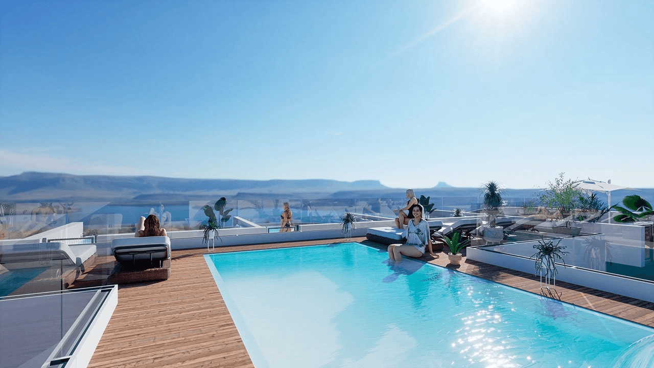 Appartements avec 3 chambres, 2 salles de bain et piscine commune à seulement 160 m de la plage de Los Locos