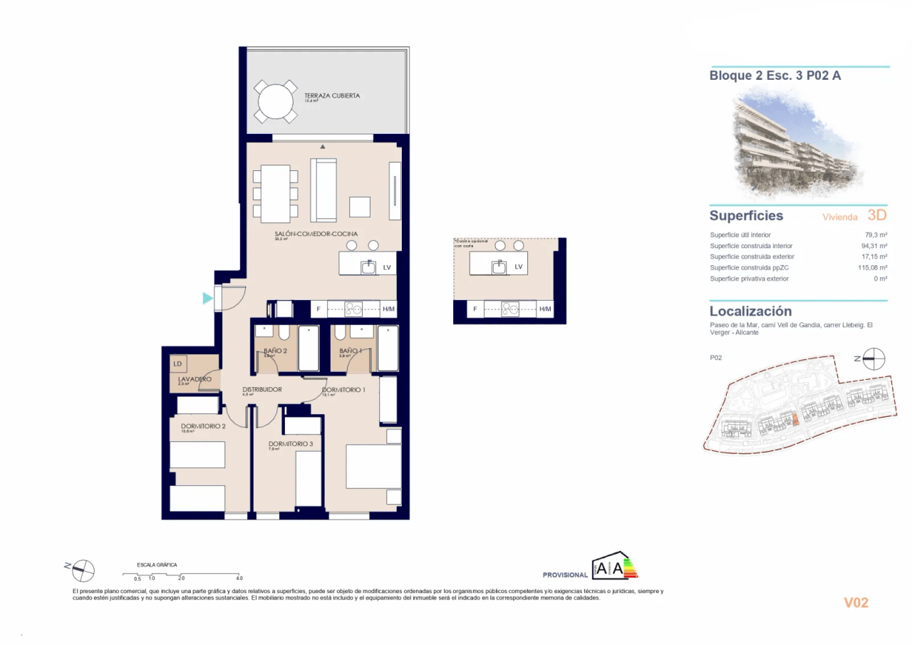 Appartement neuf avec 3 chambres à 200 m de la plage