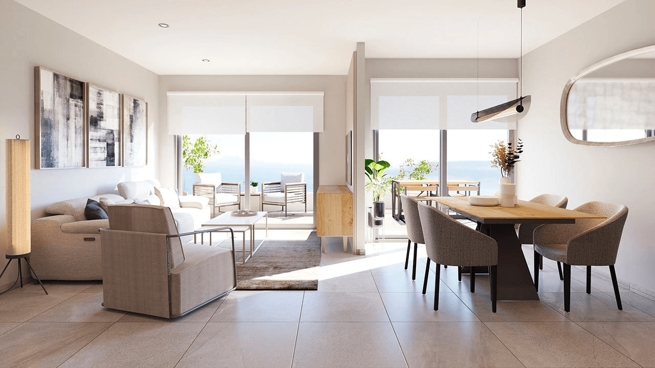 Appartements avec 3 chambres à coucher, climatisation, chauffage au sol dans les salles de bains et vue sur la mer à seulement 300 m de la plage