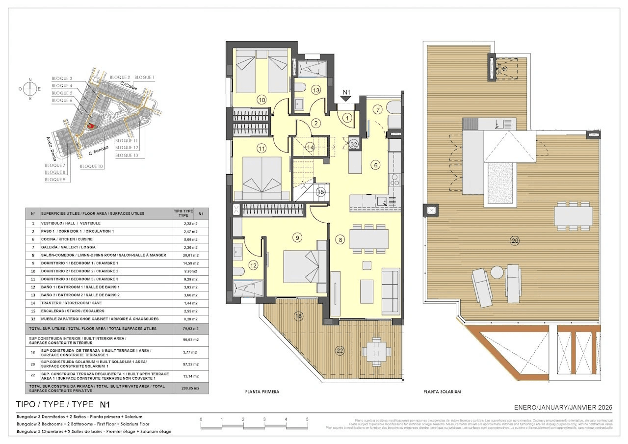 Penthouses avec 3 chambres, 2 salles de bain, terrasse sur le toit, parking privé, piscines communes et jacuzzis chauffés