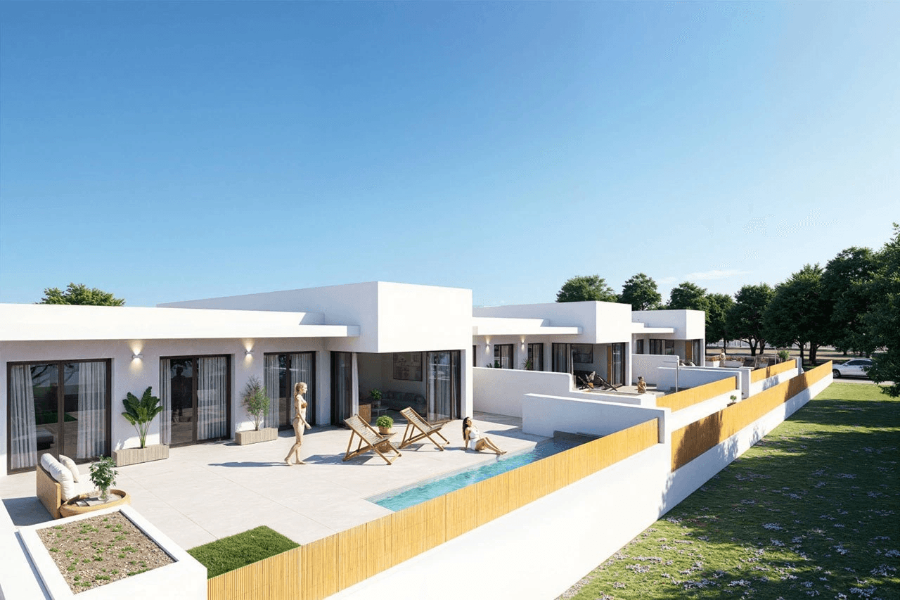 Maisons mitoyennes avec 3 chambres, 2 salles de bains, piscine privée et parking privée