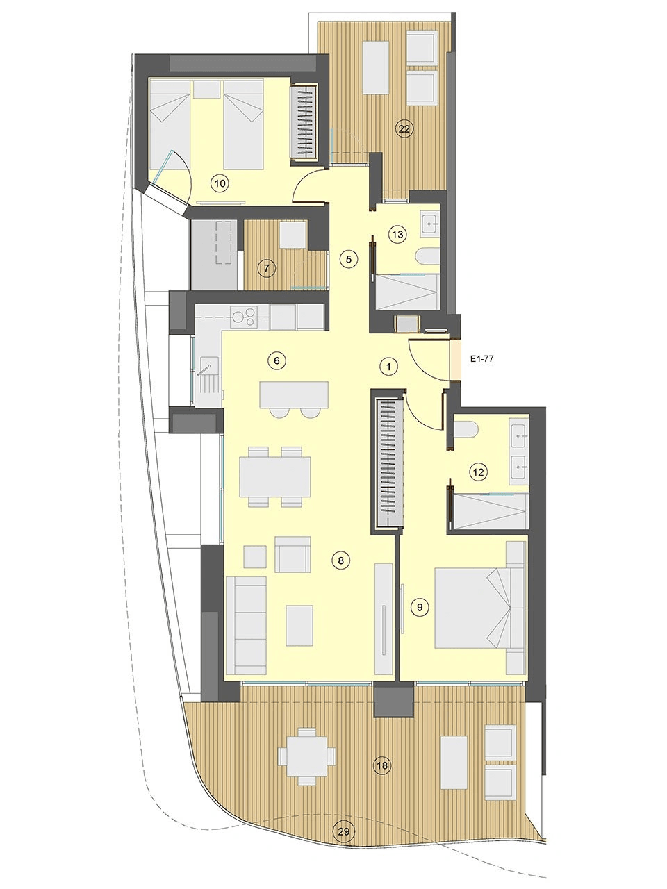 Appartements avec 2 chambres, 2 salles de bain, climatisation et vue sur la mer à seulement 100 m de la plage