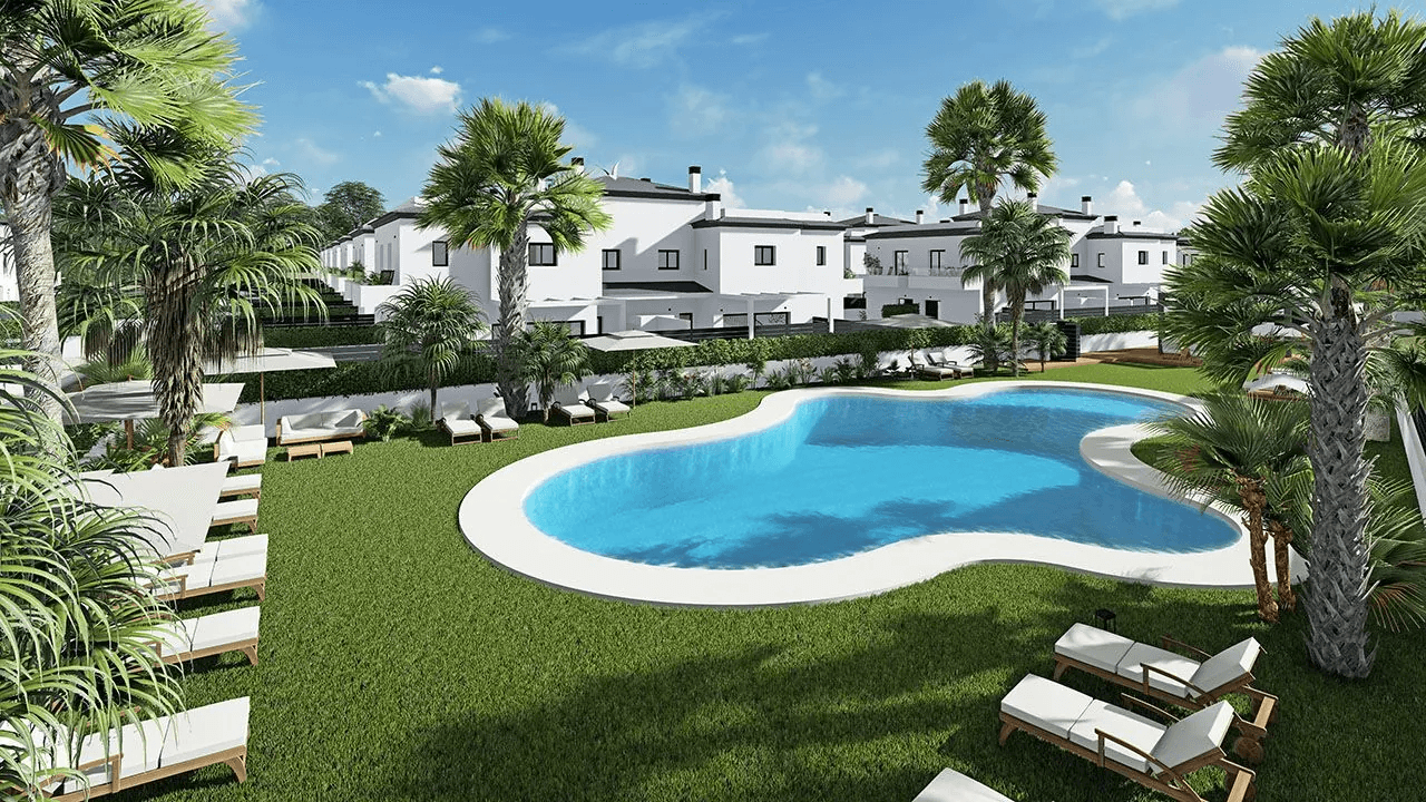Maisons jumelées modernes de 3 chambres avec piscine communautaire à seulement 3 km de la plage