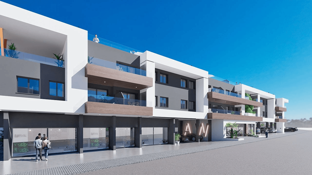 Appartements avec 3 chambres, 2 salles de bain, cuisine équipée moderne avec des appareils électriques et piscine communautaire