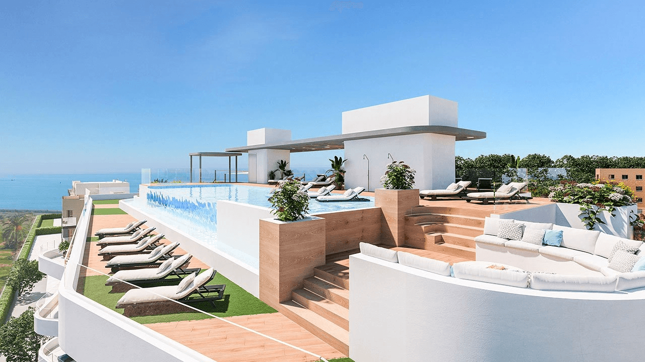 Appartements avec 3 chambres à coucher, climatisation, chauffage au sol dans les salles de bains et vue sur la mer à seulement 300 m de la plage