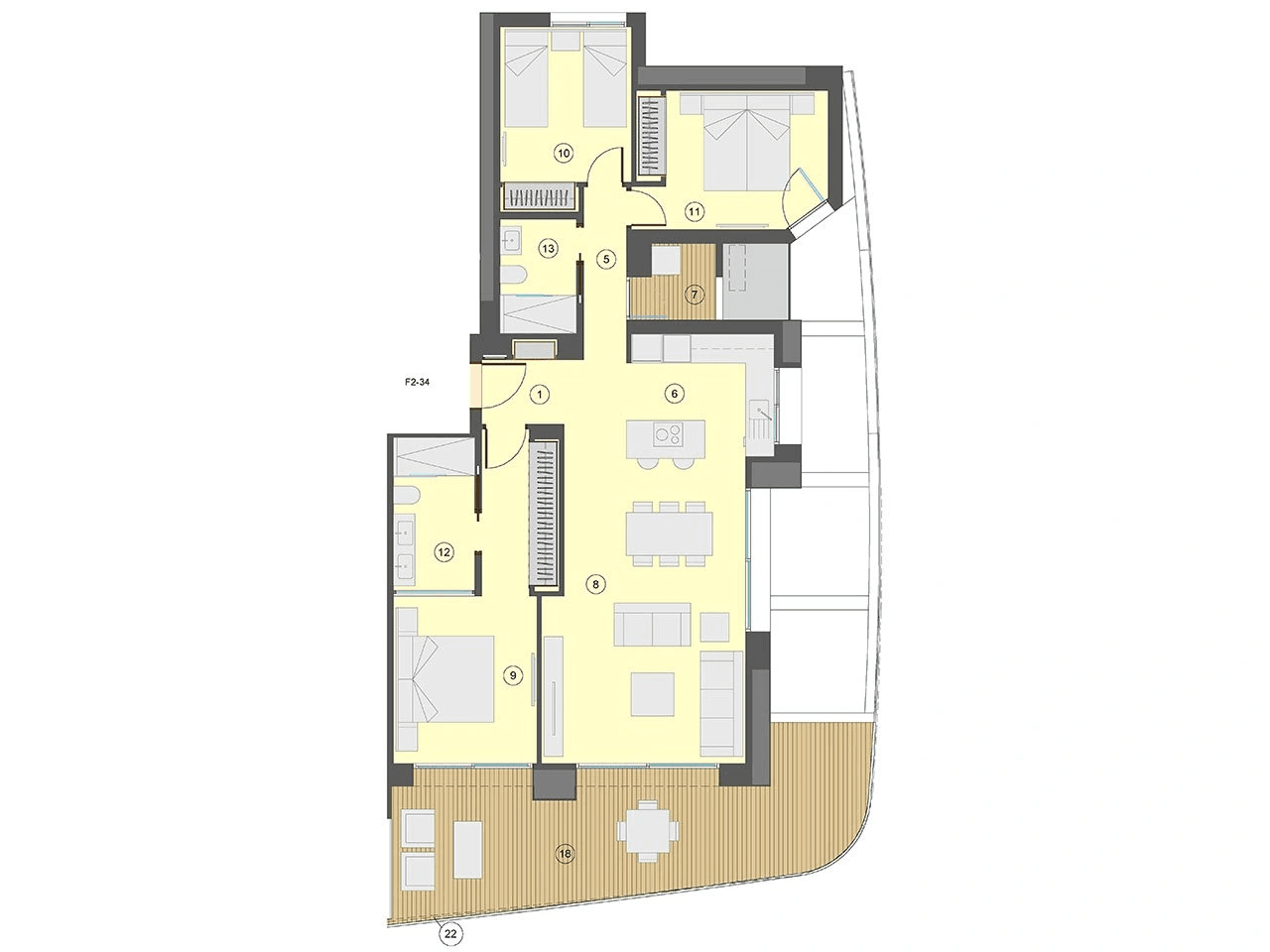 Appartements avec 3 chambres, 2 salles de bain, climatisation et vue sur la mer à seulement 100 m de la plage