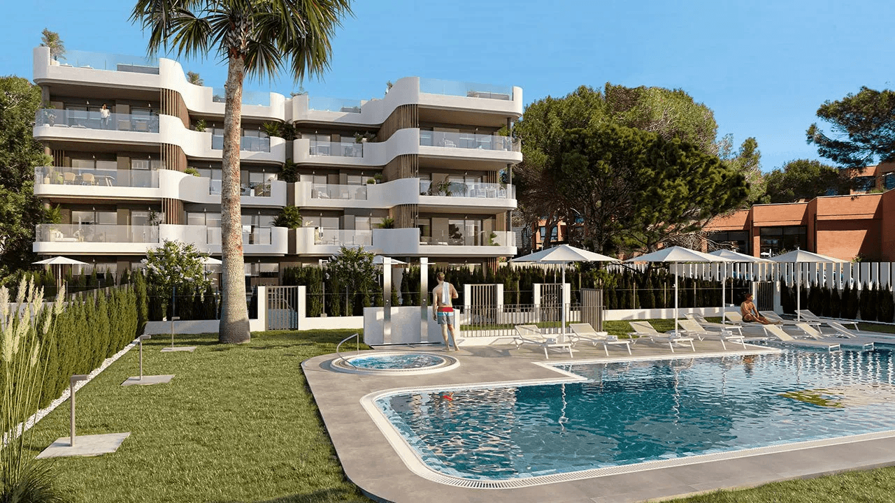 Appartements avec 2 chambres à coucher, chauffage au sol dans les salles de bains, climatisation et piscine commune à seulement 250 m de la mer