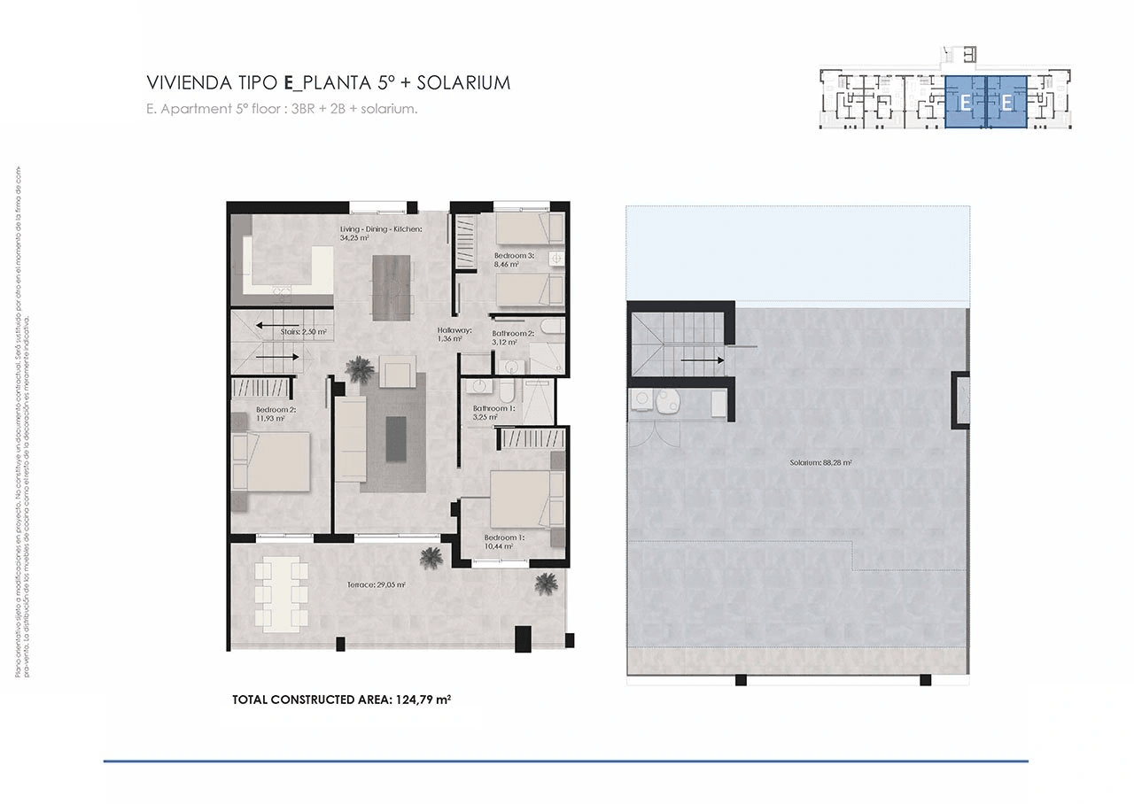 Penthouses avec 3 chambres, terrasse sur le toit, climatisation pré-installation, parking privé et piscine communautaire à seulement 700 m de la plage