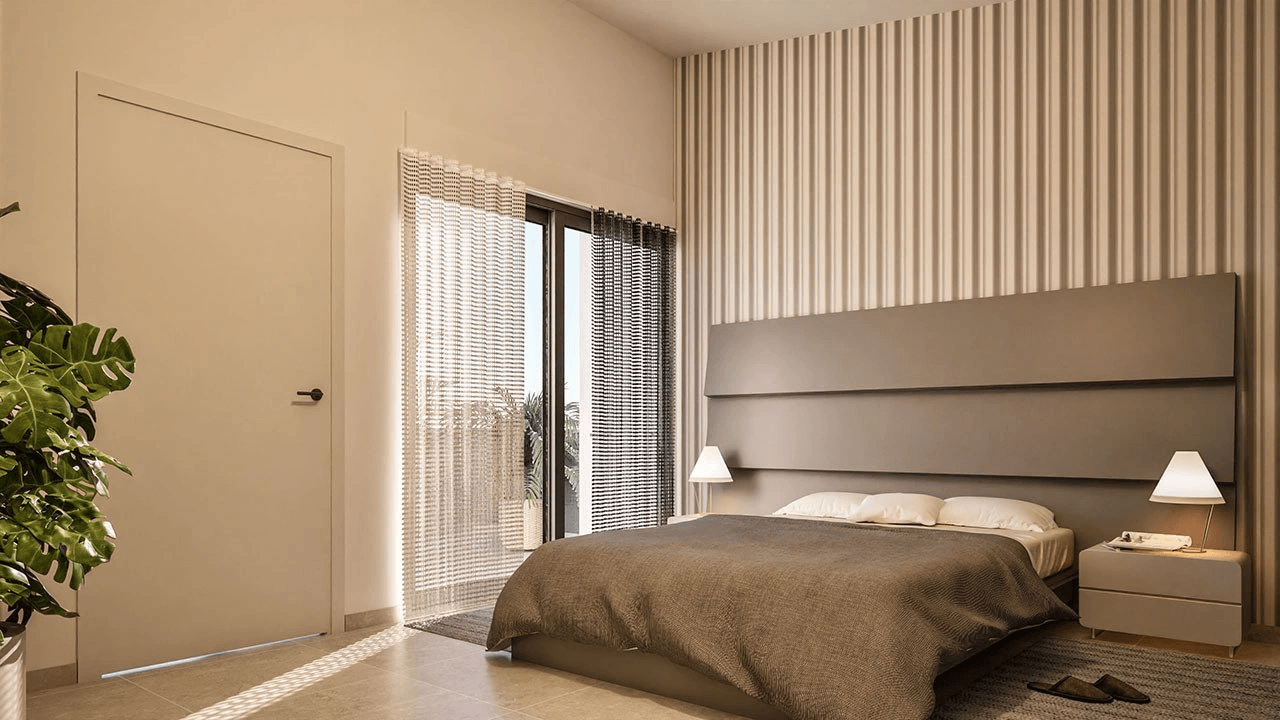 Villas jumelées avec 3 chambres, 3 salles de bains, terrasse sur le toit, pré-installation de la climatisation et piscine privée