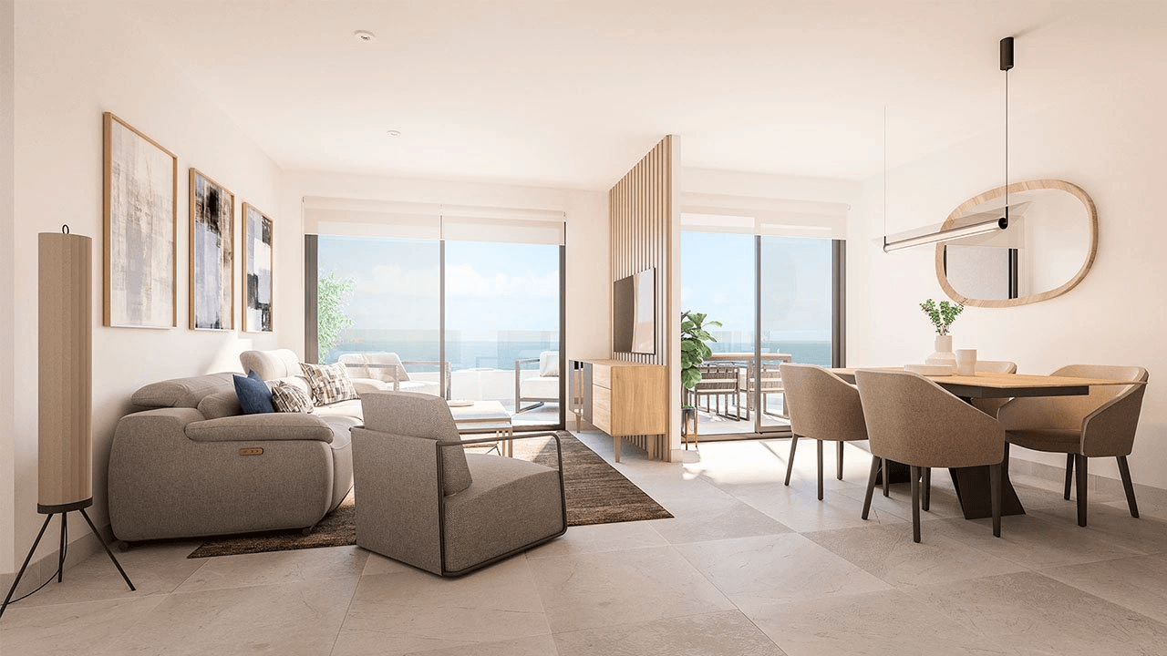 Appartements avec 3 chambres à coucher, climatisation, chauffage au sol dans les salles de bains et vue sur la mer à seulement 300 m de la plage