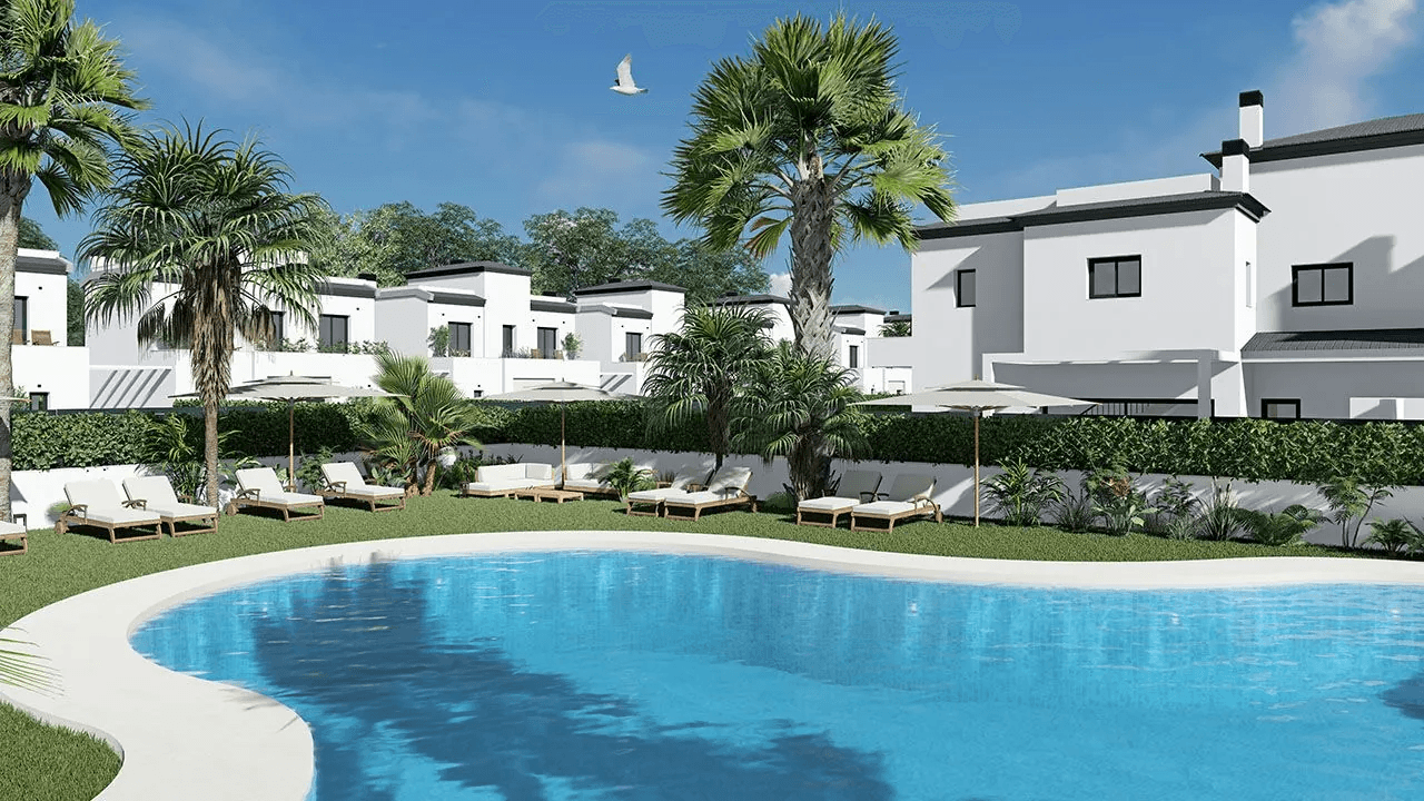 Maisons jumelées modernes de 3 chambres avec piscine communautaire à seulement 3 km de la plage