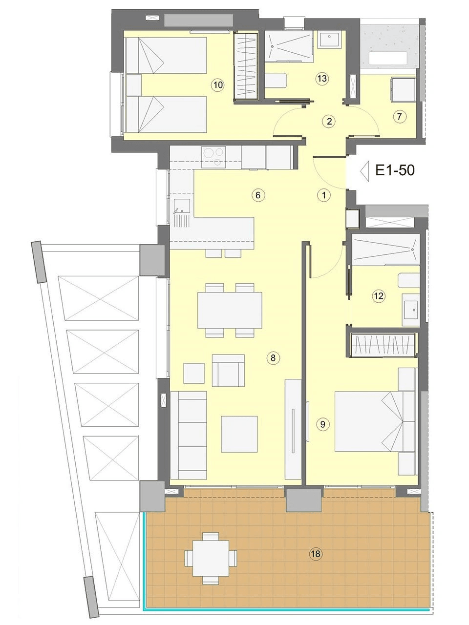 Appartements avec 2 chambres, 2 salles de bain, climatisation et vue sur la mer à seulement 1 km de la plage