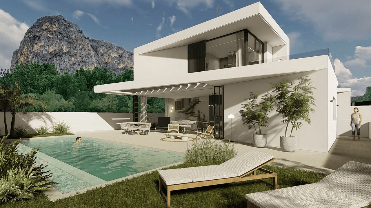 Villas fantastiques et spacieuses avec 3 chambres, 3 salles de bain, W.C., garage, immense sous-sol, piscine privée et vue sur la mer
